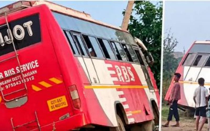  Major bus accident in Bemetara; bus hits a pole, two passengers killed hindi news bemetara news chhattisgarh news khabargali 