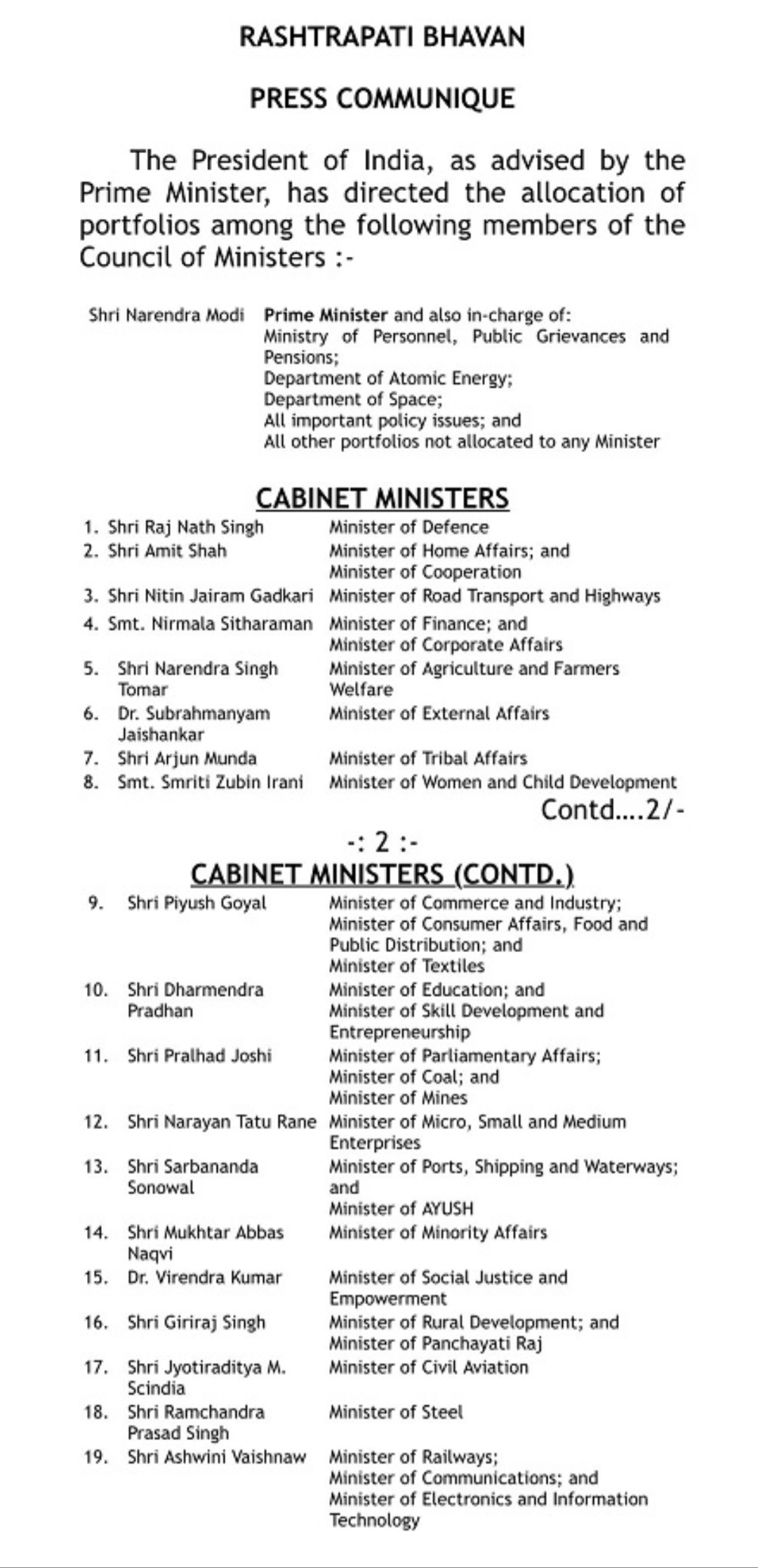 Modi cabinet khabargali