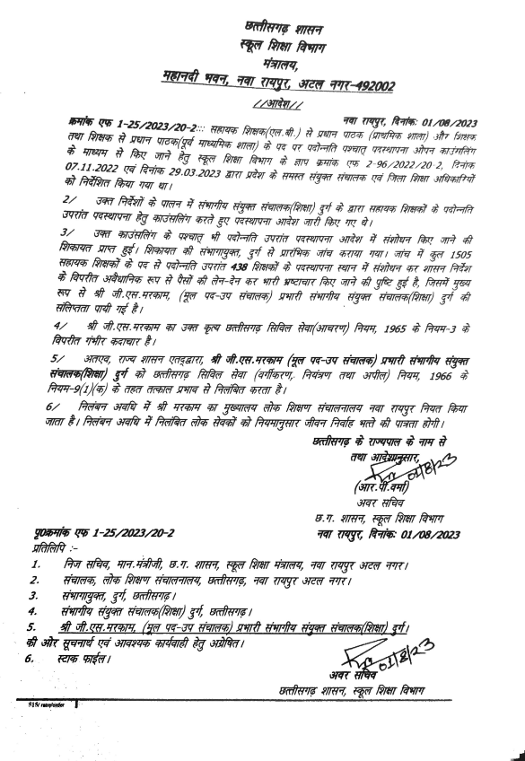 Big action in teacher posting scam, 10 officers suspended, Chhattisgarh,khabargali