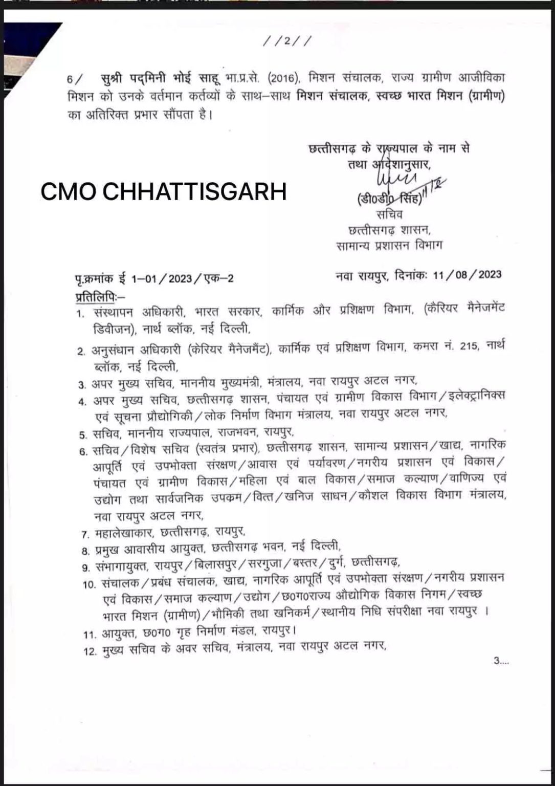 New posting orders of Indian Administrative Service officers by Chhattisgarh state government, khabargali