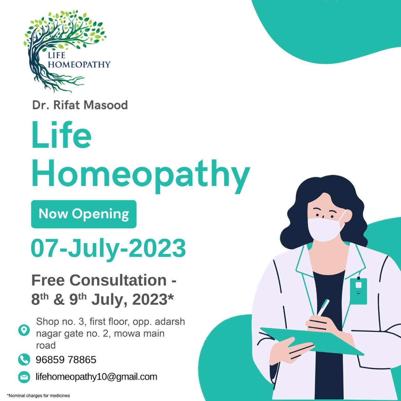 Dr. Rifat Masood, Life Homeopathy Clinic, Vidhan Sabha Road, Opposite Adarsh Nagar Gate No. 2, Mova, Free Medical Camp, Raipur, Chhattisgarh, Khabargali