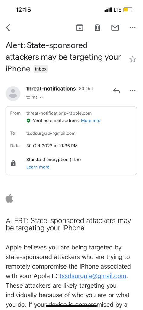 Chhattisgarh Deputy Chief Minister T S Singhdev received security related email from Apple, apprehension was expressed about digital threat in iPhone, Singhdev said it is a breach of privacy, Chhattisgarh, Khabargali.