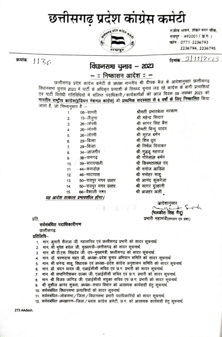 Chhattisgarh Congress expelled 15 rebels, news,khabargali
