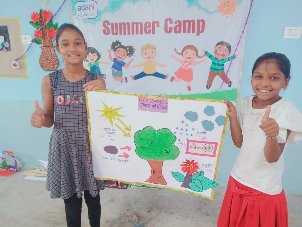 Adani Foundation's huge summer camp to enhance the skills of village children in various colors, RIPA Center of village Tarashiv, Manager Vibhas Karmakar, Assistant Engineer Abu Salem and Adani Foundation's Program Manager Deepak Kumar Singh, Educational Program Director Mrs. Preeti Prajapati, Sarpanch Manish Verma, Chhattisgarh, Khabargali