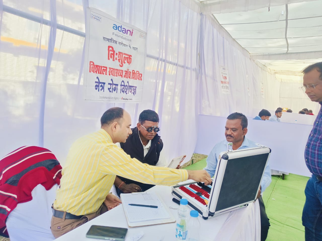 Adani Foundation organized a free health camp in village Khamhariya, 134 villagers took benefit in which specialists like orthopedics, dermatology, ophthalmology and general physician were present, Raigarh, Chhattisgarh, Khabargali) (68797)