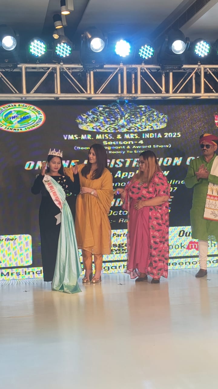 A grand celebration of 'Mr., Miss & Mrs. India 2025' and 'Bharat Gaurav Samman' was organised at Triton Hotel, Bollywood actress Mahima Chaudhary, Founder of VM Management & Securitas Jitendra Singh Chaudhary and Kavita Singh as chief guests, Raipur, Chhattisgarh, Khabargali
