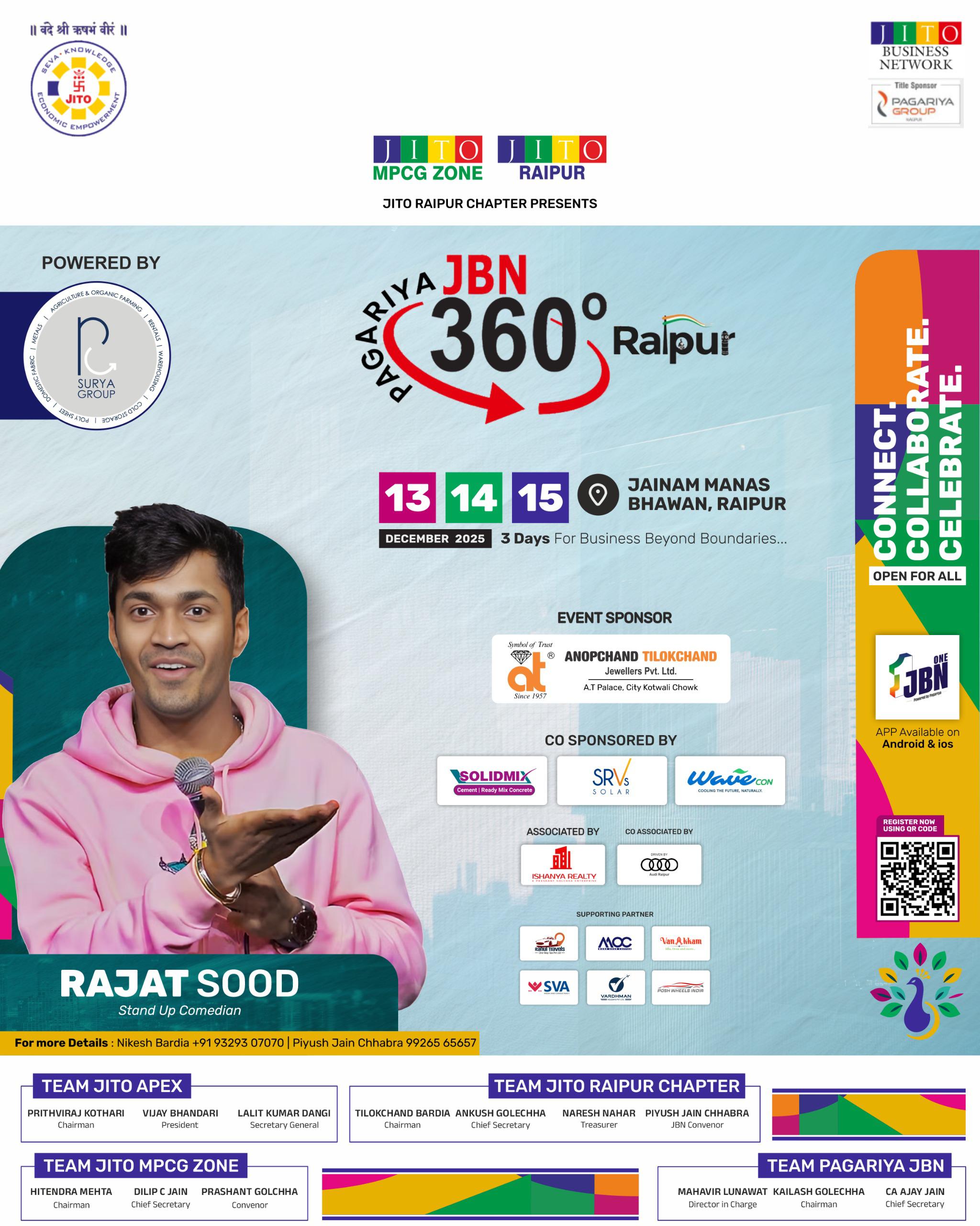 JITO PAGARIYA JBN 360,National Business Conclave to begin in Raipur on December 13th; Entrepreneurs, professionals and industry experts from across the country to come together on a single platform, Prithviraj Kothari, Trilokchand Bardia, Rahul Jain and Deepak Sanghvi, Dr. Ujjwal Patni, Event Director Nikesh Bardia, Raipur, Chhattisgarh, Jain International Trade Organization, Jainam Manas Bhawan, Khabargali