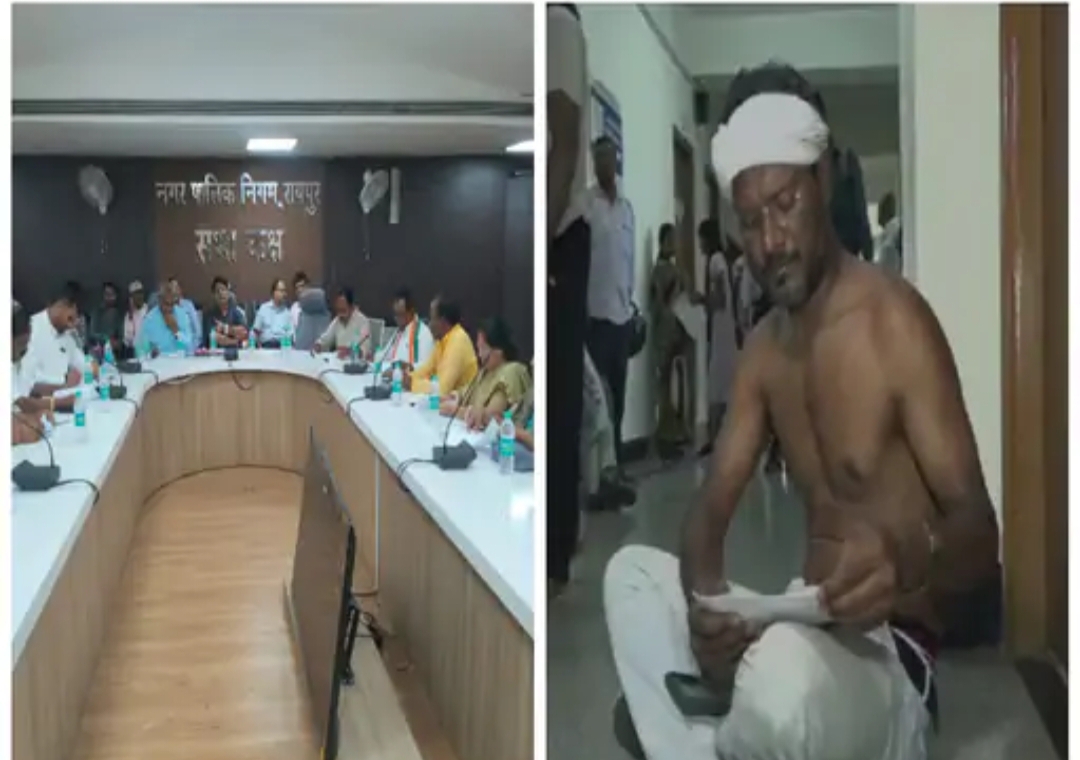 Water problem in Sundar Nagar ward, ward councilor Mrityunjay staged a sit-in, yesterday Congress councilor Anwar also staged a half naked protest, Raipur, Chhattisgarh, Khabargali