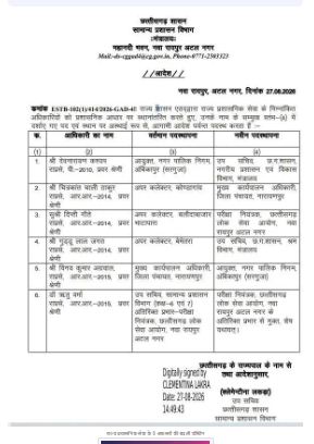 Six officers transferred in Chhattisgarh; Deepti Gaute appointed as the new Controller of Examinations for CGPSC. cg news khabargali 