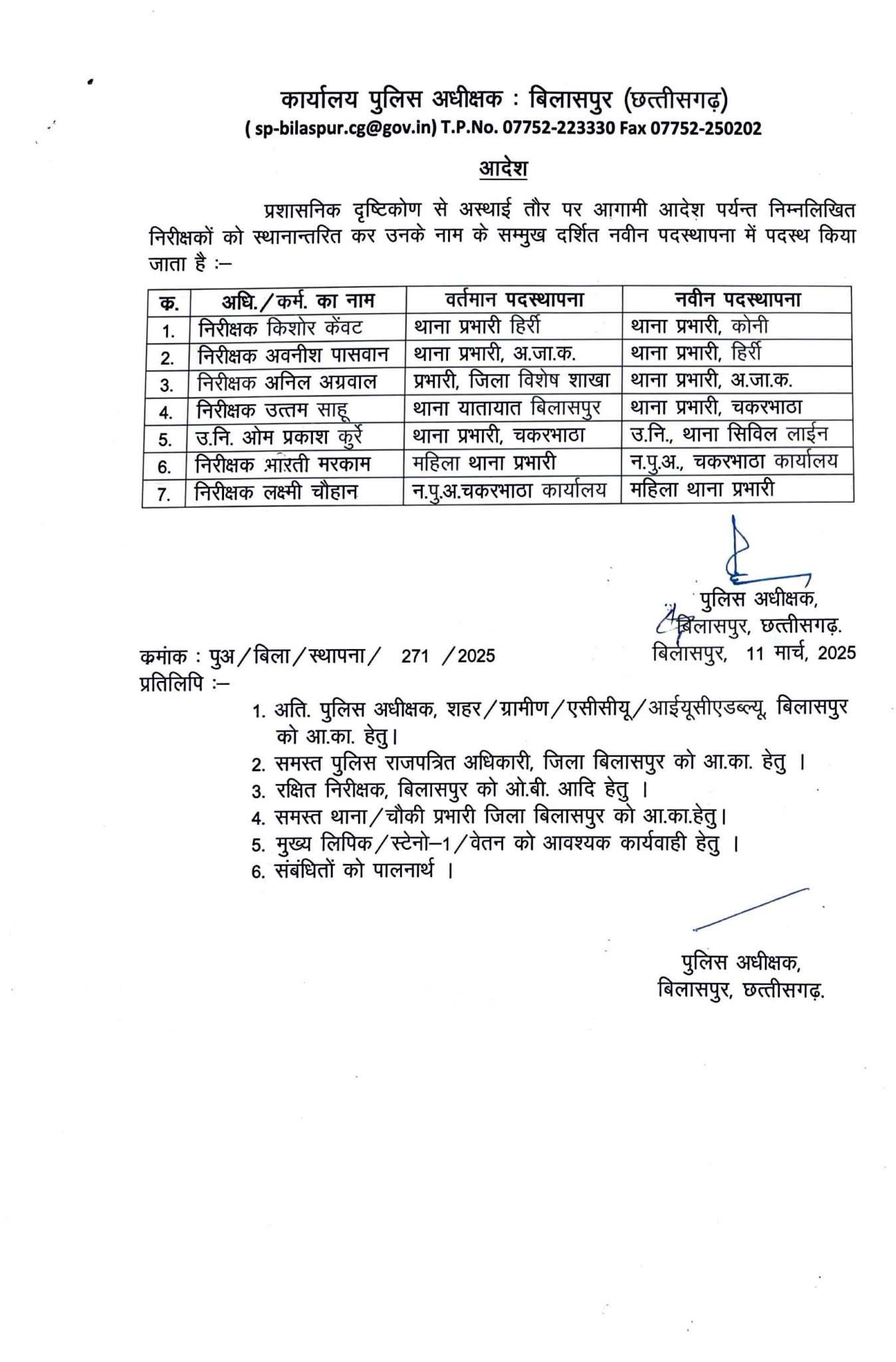 7 थाना प्रभारियों का तबादला, देखें लिस्ट खबरगली 7 police station incharges transferred, see list latest news hindi news cg big news khabargali 