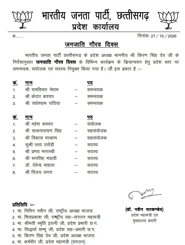 छत्तीसगढ़ भाजपा में नई नियुक्तियां, रामविचार नेताम समेत कई नेताओं को मिली जिम्मेदारी खबरगली New appointments in Chhattisgarh BJP several leaders including Ramvichar Netam assigned responsibilities latest News hindi news khabargali