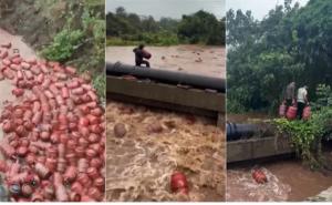 3000 LPG cylinders washed away in flood... panic ensues, Khabargali