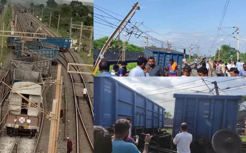 Down line normal after 24 hours, middle line still closed .. Goods train fell from Dhadam near Akaltara, 12 coaches including brake van derailed, Chhattisgarh, Khabargali