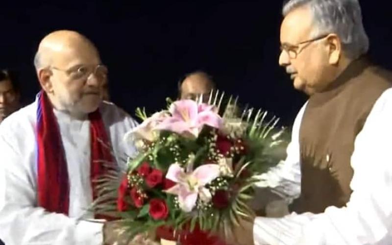 Amit Shah reached Raipur, round of meeting started in closed room, Union Health Minister Mandaviya, Raipur, Chhattisgarh