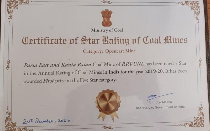 PEKB mine became the first mine of Chhattisgarh with five star award for four consecutive years, Rajasthan government's mine located in Surguja was awarded by the coal ministry for best operation, Ambikapur, Chhattisgarh, Khabargali