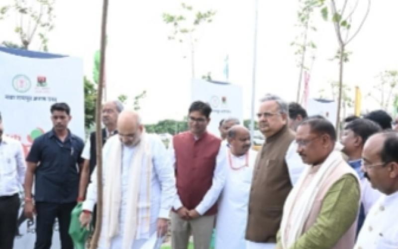 Union Home Minister Amit Shah launched the "People for People" campaign. Planted a Peepal tree under the "Ek Ped Maa Ke Naam" campaign. Inaugurated development works worth Rs. 204.84 crore in Nava Raipur, Chhattisgarh, KhabarGali