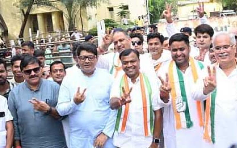 Congress candidate Akash Sharma filed nomination with a show of strength, Jogi's party supports Congress candidate Akash Sharma, Raipur, Chhattisgarh, Khabargali