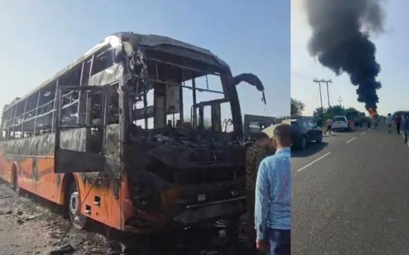 A moving bus caught fire, killing more than 10 people. Hindi news big News khabargali 