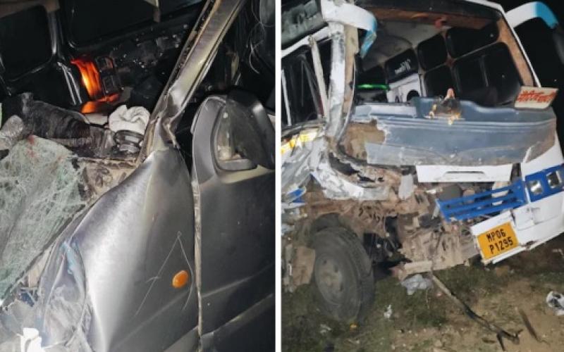 भिंड में बस और कार की भीषण टक्कर से 5 की मौत, 7 लोग गंभीर घायल खबरगली 5 killed, 7 seriously injured in a horrific collision between a bus and a car in Bhind madhyapradesh hindi news khabaragli 