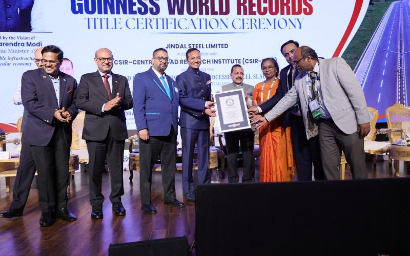 Jindal Steel, Guinness World Record, Raigarh Steel Slag Road, Steel Grit, Naveen Jindal, Waste to Wealth Chhattisgarh, KhabarGali