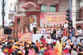 BJP's warlike demonstration under the leadership of Brijmohan Agarwal on Sharda Chowk, Tatyapara road widening, opening of Budha Talab-Dani school road and other demands, Raipur, Chhattisgarh, Khabargali