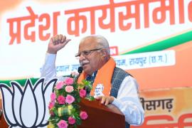 It would not have taken 500 years to build the Shri Ram temple if Hindus were violent, Manohar Lal Khattar, Union Minister of Energy, Housing and Urban Affairs, strongly attacked Rahul Gandhi's statement on violent Hindus, BJP's massive state working committee meeting held at Pt. Deendayal Upadhyay Auditorium, Raipur, Chhattisgarh, Khabargali