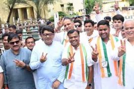 Congress candidate Akash Sharma filed nomination with a show of strength, Jogi's party supports Congress candidate Akash Sharma, Raipur, Chhattisgarh, Khabargali