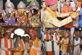 Governor and Chief Minister attended the Rath Yatra festival... After performing the ritual of Chharaphara, they sought blessings for the people of the state, a huge crowd of devotees gathered at the Jagannath temple located in Gayatri Nagar Raipur, Chhattisgarh, Khabargali