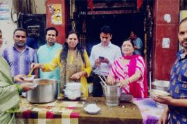 Radha Rani's Ladli Prasad distributed on Hariyali Teej Amavasya, Jawahar Nagar Mandal of Chhattisgarh Agrawal Organization Raipur, Ancient Temple Shri Shiv Temple, Shri Radha Krishna Temple, Raipur, Chhattisgarh, Khabargali