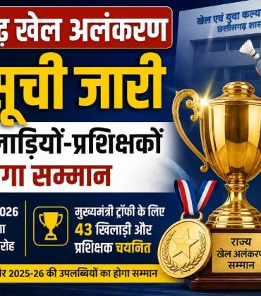 Chhattisgarh Sports Decoration, Sports Decoration 2026, Chhattisgarh Sports Awards, State Sports Decoration, Chief Minister Trophy, Vishnu Dev Sai, Raipur, National Sports Day, Khabargali