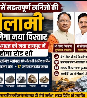 Nava Raipur Road Show, Vishnu Dev Sai, Tokhan Sahu, Satish Chandra Dubey, Auction of Critical and Strategic Mineral Blocks, Graphite, Rare Earth Elements, Rare Metals, Vanadium, Gallium, Titanium, Molybdenum and Tungsten, Chhattisgarh, Khabargali