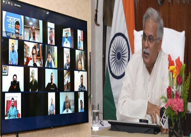 Corona Transition, Chief Minister Bhupesh Baghel, Editor of Media Institutions, Virtual Meeting, Media Advisor, Ruchir Garg, Public Relations Secretary D.D. Singh, Secretary Siddharth Komal Singh Pardeshi, Private Hospital, Cricket Match, Immunization, Test, Ventilator and Oxygen Bed, Remediation Injection, Chhattisgarh, Khabargali