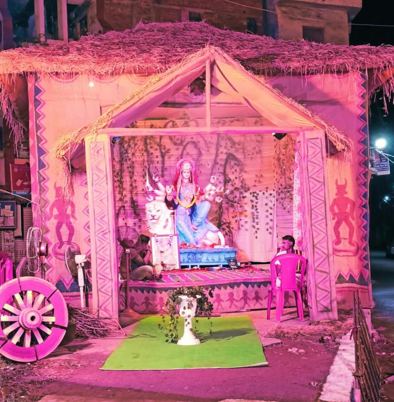 Navratna Yuva Mandal Maa Durga Utsav Samiti New Para, Bastar Art Theme, Mata Durga pandal, Navratri, Vaibhav Pandey, Vaibhav Joshi, Abhay Thakur, Ashish Raut, Akash Bade, Shailu Raut, Raja Soni, Ayush Soni, Ayush Yadav, Sheikh Azam, Sanskar Mishra, Yashveer Singh, Harsh Thakur, Chirag Rao, Raipur, Chhattisgarh, Khabargali