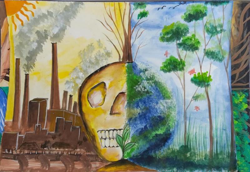 On the occasion of World Environment Day, Mahakaushal Art Gallery, painting competition, Environment Green Society of Government Nagarjuna Postgraduate Science College, Arvind Yadu, Dr. Shikhar Sharma, Dr. Praveen Sharma, Raipur, Chhattisgarh, Khabargali