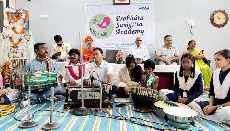 Prabhat Sangeet Academy, Spiritual Raga, Lay, Sur, Taal, Classicality, Sri Sri Anandmurthy ji, Acharya Arpitanand Avadhoot, Diocese Secretary, Anand Marg Pracharak Sangh, Baron Bazar, Raipur, Renosa Universal, Chairman Dr. Satyajit Sahu Chhattisgarh, Indrajit Sahu, Siddhartha Dev, Dr. Purushottam Chandrakar, Acharya Dayasekharanand, H.L. Broker Malti Parganiha, Bhukti Pradhan Chandrashekhar Chandrakar Art Guru Pran Deep, Kirti Yadav, Mayram Surjan School, Khabargali
