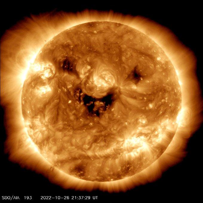 smiling sun, nasa, satellite, coronal hole, ultraviolet light, solar dynamics observatory, sun, space, news