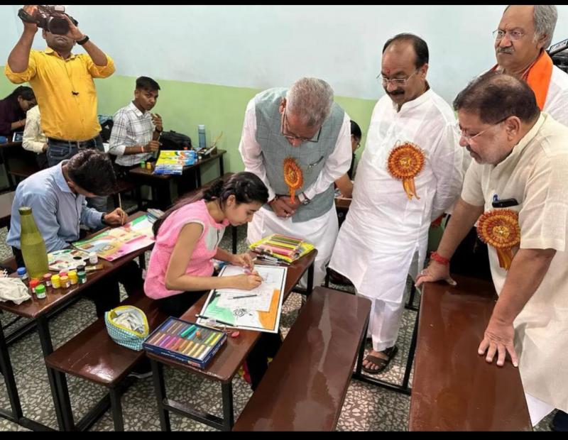 Naya Bharat Utsav, 9 years of Modi Government, Rangoli and Drawing Competition based on Central Government Schemes, Save Beti – Beti Padhao, Surgical Strike, Ujjwala Yojana, BJP incharge Om Mathur, MP Sunil Soni, Arun Saw, Brijmohan Agarwal, Holi Heart School, Raipur, Chhattisgarh, Khabargali