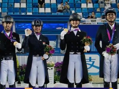 India won team dressage gold for the first time in horse riding.. 17 year old Neha Thakur won silver in sailing, Ali won bronze, Asian Games, India, Tennis, Squash, Khabargali