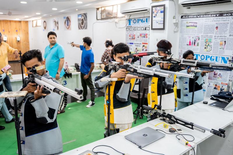 Summer camp of shooting sports of Top Gun Academy at Subhash Stadium, Instructor Gopal Dubey, National-International Shooting Champion, Rifle-Pistol Olympic Grade, Air Rifle, Air Pistol, Chhattisgarh, Khabargali