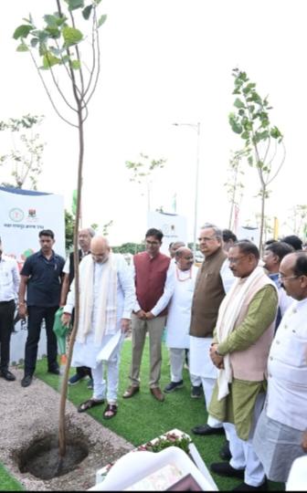 Union Home Minister Amit Shah launched the "People for People" campaign. Planted a Peepal tree under the "Ek Ped Maa Ke Naam" campaign. Inaugurated development works worth Rs. 204.84 crore in Nava Raipur, Chhattisgarh, KhabarGali