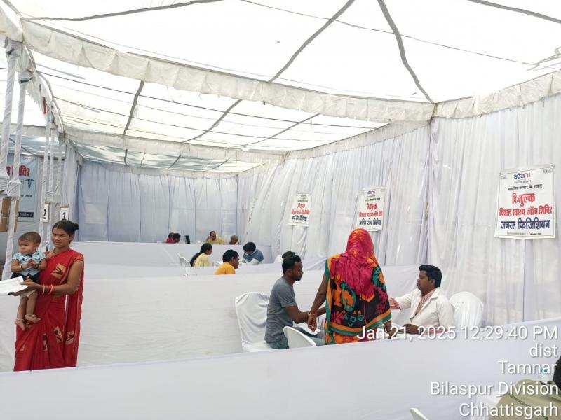 Adani Foundation organized a free health camp in village Khamhariya, 134 villagers took benefit in which specialists like orthopedics, dermatology, ophthalmology and general physician were present, Raigarh, Chhattisgarh, Khabargali) (68797)