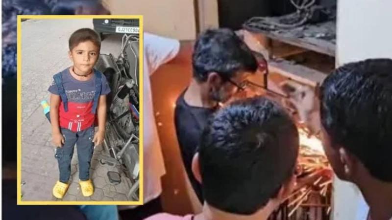 A 5-year-old child died after getting stuck in a lift, was taken out by cutting the grill with a cutter gujrat news hindi News khabargali 