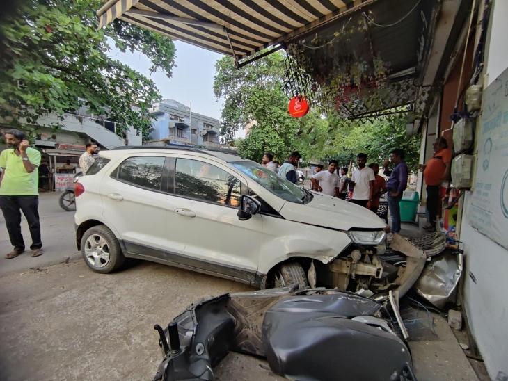 Major accident in Raipur: High-speed new car rams into shop, girl seriously injured