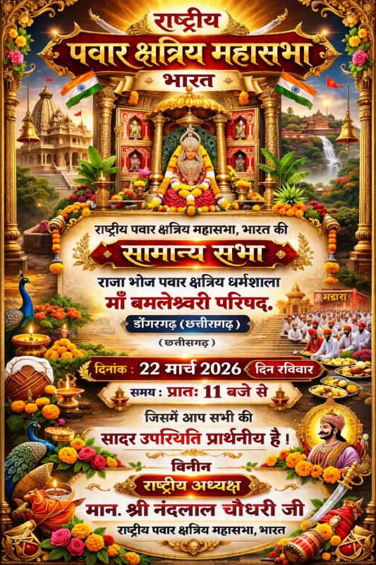 The Pawar community is set to gather in Dongargarh tomorrow, where a resounding call for social unity will echo during the General Assembly of the National Mahasabha.  Nandlal Chaudhary, National President of the Mahasabha Chhattisgarh, Khabargali