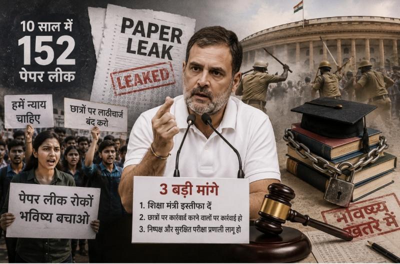 Rahul Gandhi attacks the central government over the education system: Claims 152 paper leaks in 10 years, makes three major demands, including the resignation of the Education Minister. Paper leaks, Rahul Gandhi, Education Minister Dharmendra Pradhan, student protests, education system. Rahul Gandhi's major allegation: "Paper leaks put the future of 75 million students at stake." Khabargali