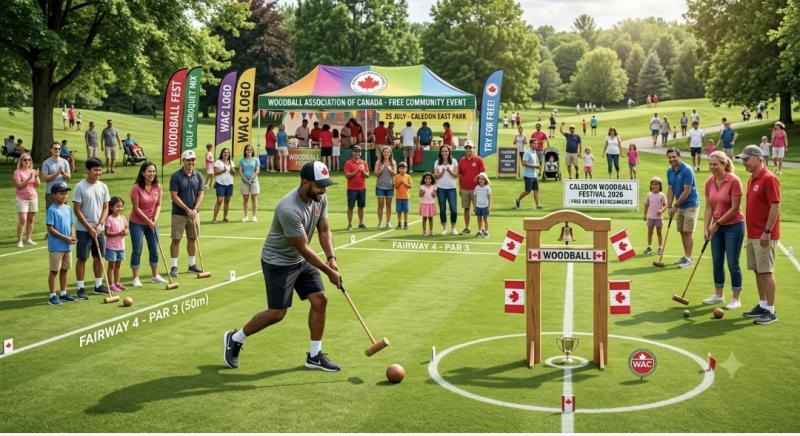 Woodball is a blast: A fun mix of golf and croquet, a free opportunity to play in Canada on July 25th. Outdoor sport: wooden ball, mallet, and excitement on the lush green grass. Jagdeep Sacha, President of the Woodball Association of Canada, Caledon, Canada, Khabargali 