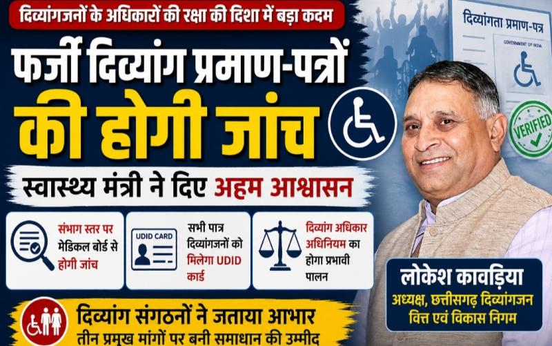 Major initiative on demand of persons with disabilities: Health Minister gives assurance to check fake disability certificates, Chhattisgarh, Persons with Disabilities, UDID Card, Chhattisgarh Persons with Disabilities Finance and Development Corporation Chairman Lokesh Kavadiya, Disability Certificate, Health Minister, Disability Rights, Raipur, Khabargali
