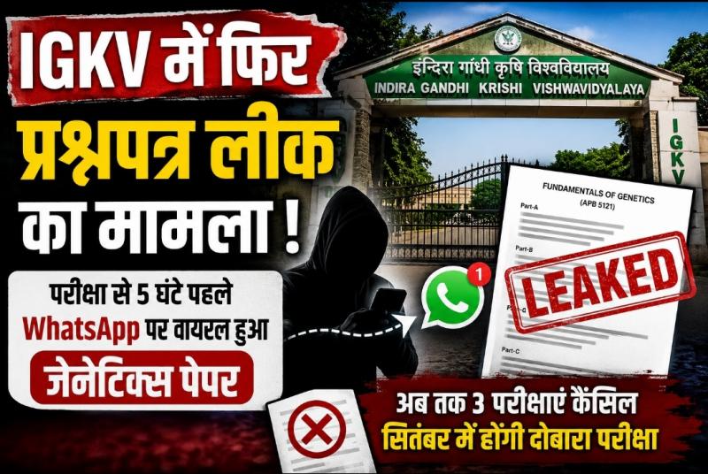 IGKV paper leak, IGKV exam cancelled, Fundamentals of Genetics exam, IGKV Question Paper Leak, Indira Gandhi Agricultural University, Raipur paper leak, Chhattisgarh, Khabargali