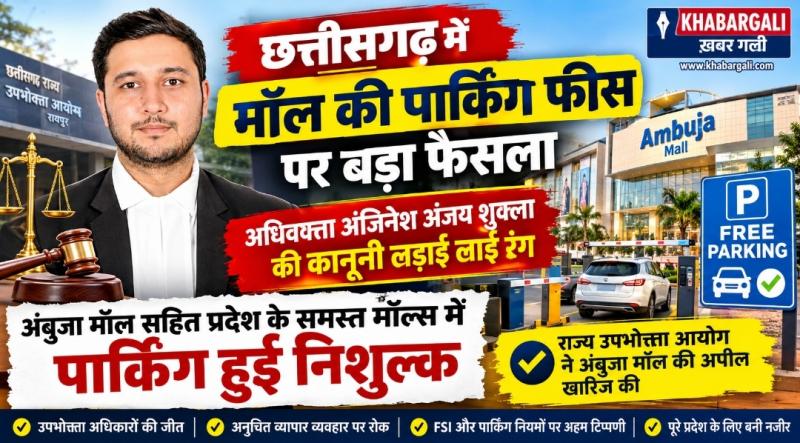 Mall parking charges, free parking, Ambuja Mall, Advocate Anjinesh Anjay Shukla, Consumer Commission, Chhattisgarh, Khabargali